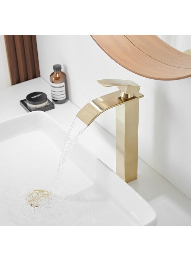 واي دي صنبور حوض حمام عصري بفوهة شلال، خلاط ذو مقبض واحد عالي القوس، سهل التركيب، مصنوع من النحاس المتين، مثالي لأحواض الحمام، ترقية عصرية للحمام - Image 5